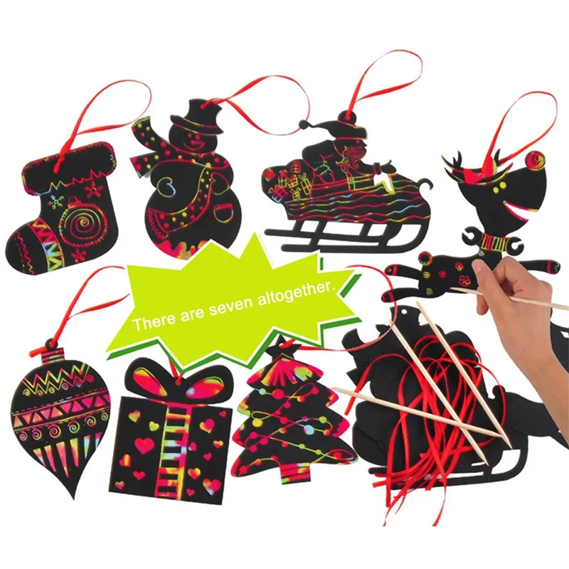 7 шт. Magic Цвет скретч-карты елочные украшения Scratch Art Бумага картинки-раскраски выскабливание рисунок игрушки для детей