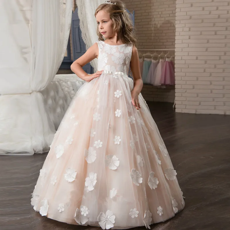 Lace Bloem Meisje Jurken Voor Bruiloften Hand made Bloemen Applicaties Eerste Communie Jurken Meisjes Pageant Gown Vestidos Lace Bloem Meisje Jurken Voor Bruiloften Hand made Bloemen Applicaties Eerste Communie Jurken Meisjes Pageant Gown Vestidos