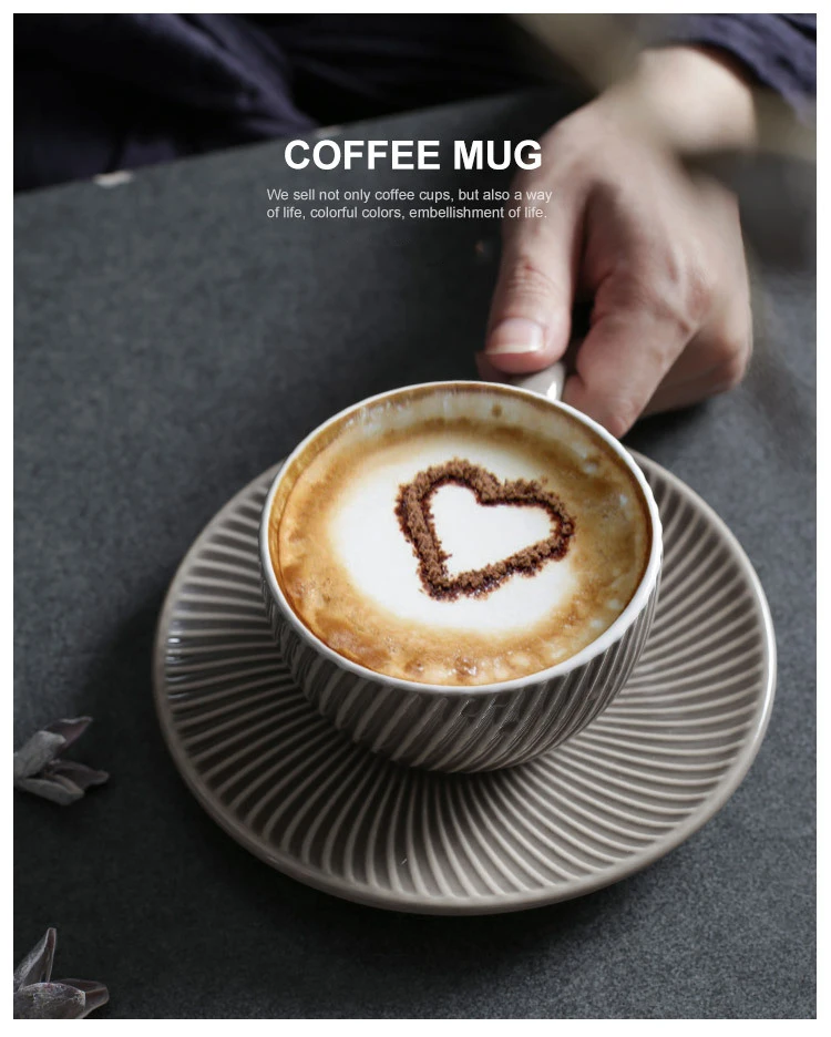 Европейский стиль, керамическая окрашенная кофейная чашка с тарелкой, керамическая кружка, кухонные принадлежности, рельефная индивидуальная чашка для завтрака, молока
