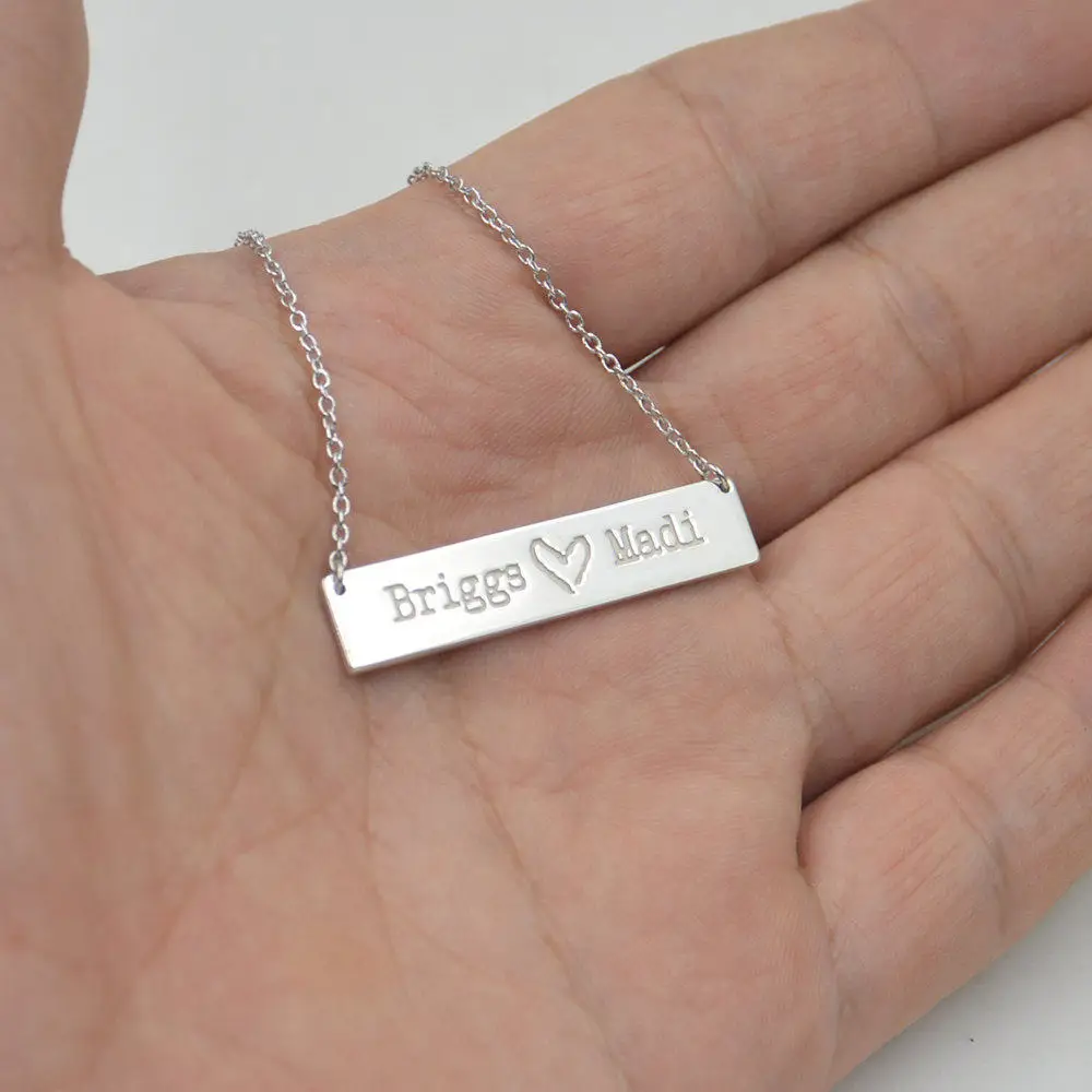 

Long Bar Necklace Engraved Custom Any Name Necklace Personalized Stainless Steel Nameplate Word Letter Pendant Necklace Jewelry