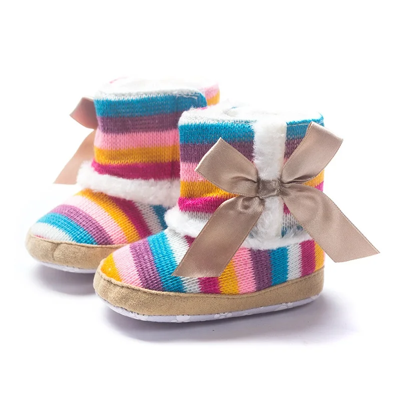 Baby Girls Boots Wool Winter Bebe Shoes Coral Fleece Baby First Walker Anti-Slip Rainbow 11-13CM