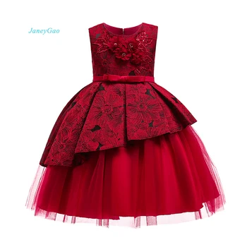 

JaneyGao Flower Girl Dresses For Wedding Party With Appliques Wine Red Children Formal Dress First Communion Dress Pageant Style