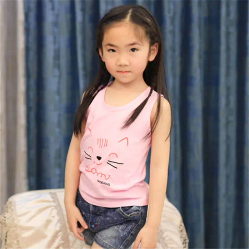 

Summer Children Tanks Tops Girls Cotton Camisoles Kids Sleeveless Vest Baby Candy Color Undershirts Girl Cartoon Print Girl Tank
