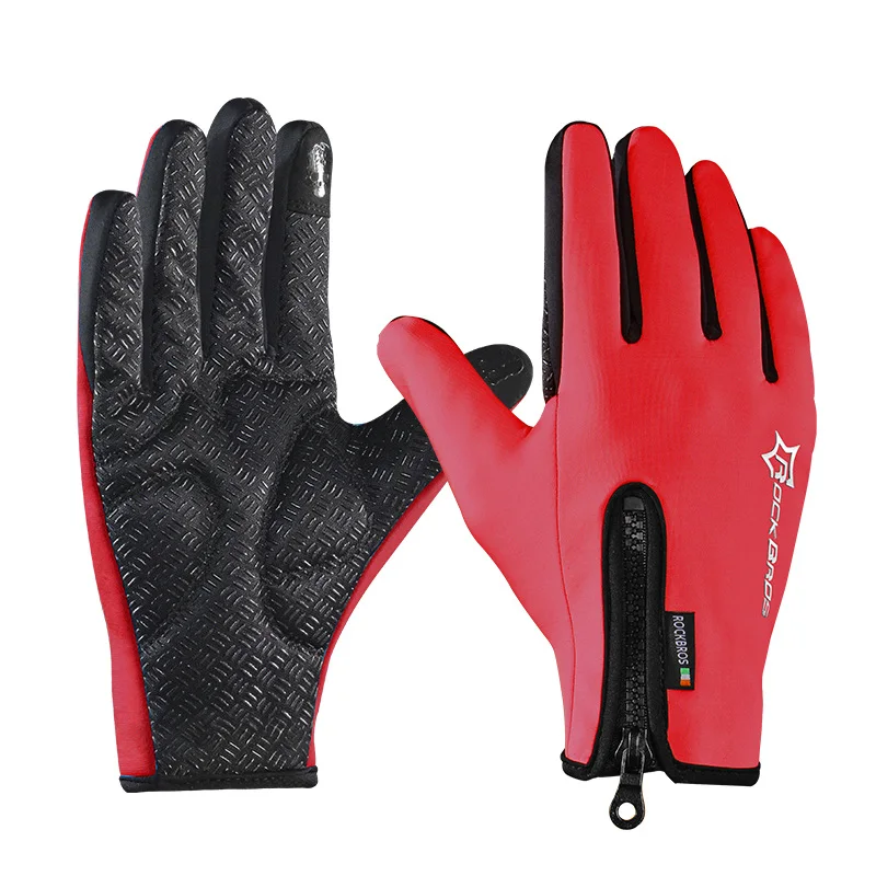 ROCKBROS противоскользящие лыжные перчатки для сноуборда, теплые водонепроницаемые перчатки для катания на лыжах, Зимние перчатки для велоспорта, велосипедные перчатки для мужчин - Цвет: Red
