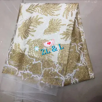 

New Adhesive Gold Gold Irregular Grain French Tulle African Nigeria Lace Fabric Wedding Dress Fabric Skirt 5 yards