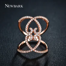 NEWBARK New Arrival Rose Gold Plated Female Full Finger Ring Tiny CZ Paved Fashion Jewelry Heart-shaped Hollow Rings For Women