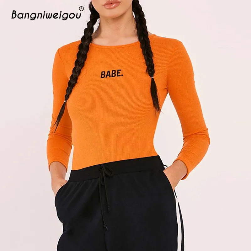 Женское боди с длинным рукавом Bangniweigou Baby Vibes весенне летний Хлопковый вязаный