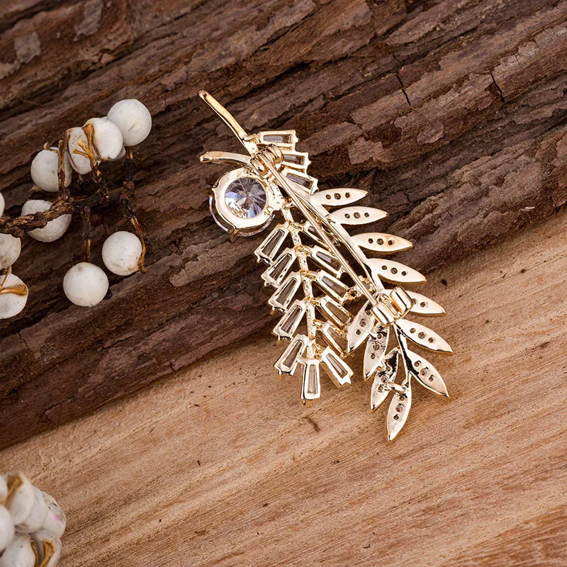 Crystal Rhinestone Leaf Brooch Silver Plated and Gold Color Metal Women Fashion Leaf Pin Jewelry Brooches Party Wedding Gift (4)