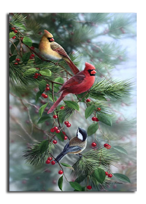 Две птицы кардиналы ель красные фрукты Картина Пейзаж Алмазная мозаика DIY Алмазная Вышивка Узор Стразы Вышивка крестиком