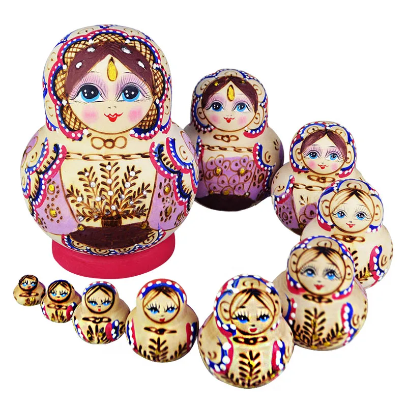 10 шт. деревянные русские ручная роспись матрешки Babushka Matryoshka куклы подарок-17 м09