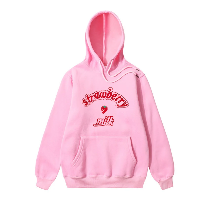  Harajuku Lolita Style Strawberry Milk Graphic Hoodies Women Winter Kpop Cute Strawberry Hoodie Swea