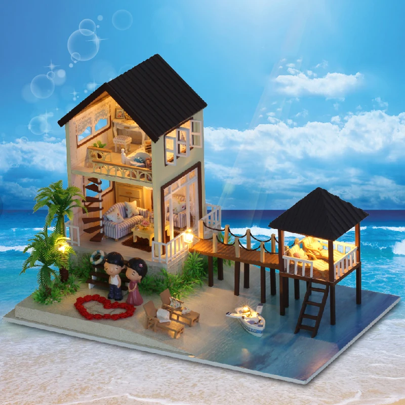 

DIY Model Doll House Miniature Dollhouse with Furnitures LED 3D Wooden House Toys For Children Handmade Crafts A027 #E