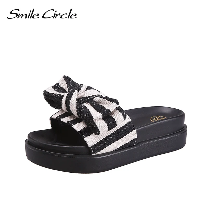 

Smile Circle 2019 Summer new Women Flat platform slippers Fashion stripe Beach Outdoor Sandals for woman Lazy Shoes