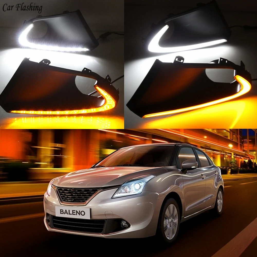 Автомобильный мигающий светодиодный фонарь 2 шт. для Suzuki Baleno дневной свет DRL дневные ходовые огни Противотуманные фары крышка с желтыми поворотниками