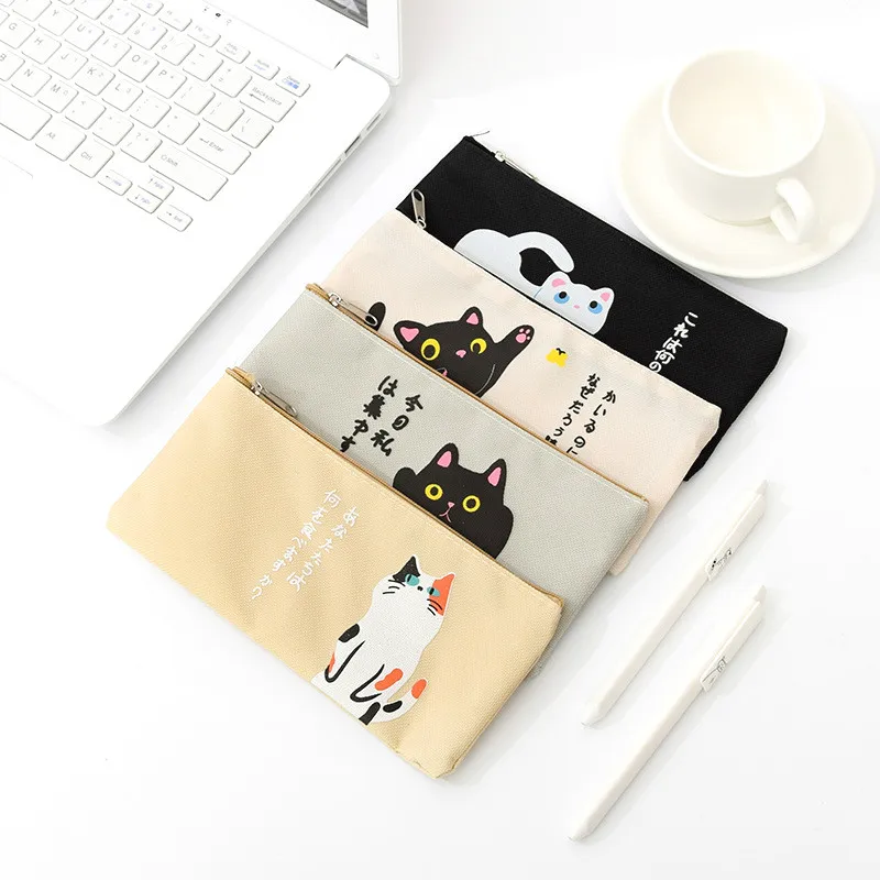 1Pcs Japanese Style Cat Pencil Case Silica Gel Cute School Supplies Bts Stationery School Cute