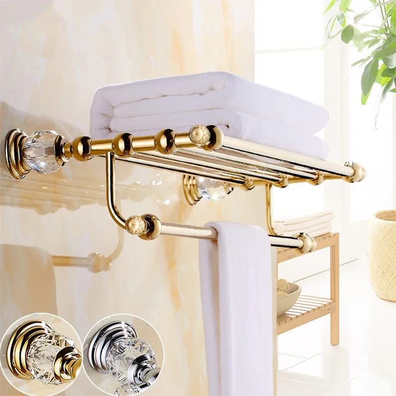 High Quality Brass and Crystal Bathroom Towel Rack Gold Holder Hotel Home Storage Rail Shelf | Обустройство дома