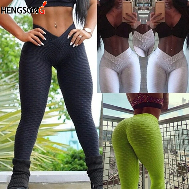 

Sexy Leggings Women Jacquard Fabric Leggings V Shape Waist Flaws Textured Pants Push Up Pants Workout