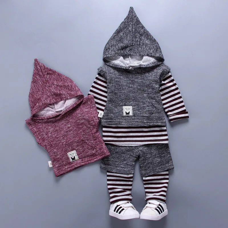 

2018 Autumn Boys Clothing Sets Kids hooded Coat jacket+T Shirt+Pants 3 Pcs Children Sport Suits Baby Boys striped Clothes Set