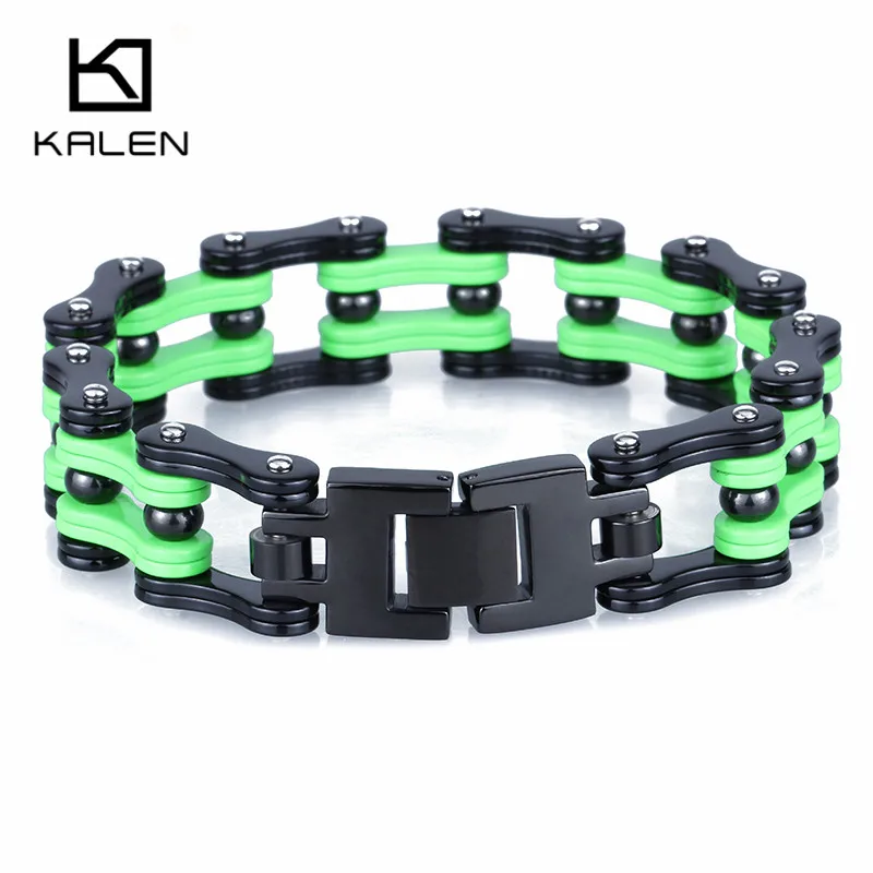 

Kalen 22.5cm Stainless Steel Men's Bike Chain Bracelet Fashion Jewelry Green Bicycle Link Chain Bracelet Unique Accessories Gift