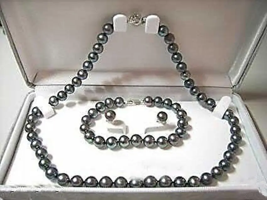 

Hot sale new Style >>>>>Natural 7-8mm black pearl necklace & bracelet & earring set
