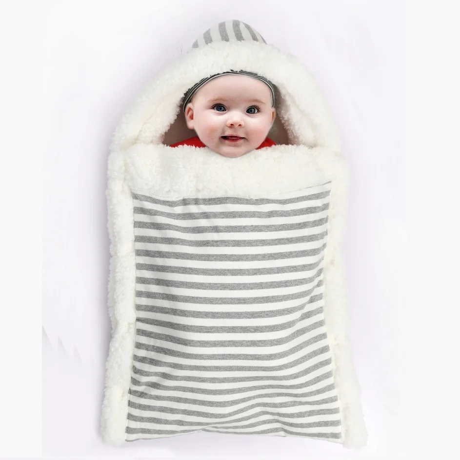 Полосатый флисовый детский конверт, спальные мешки для новорожденных, зимняя теплая детская коляска, пеленка одеяла, мягкий спальный мешок для малышей