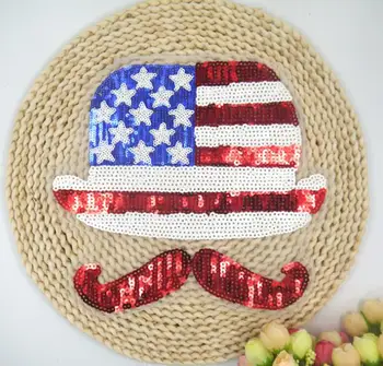 

22cm Large Hat Beard Sequin Patches Sew on Fashion Clothes Applique DIY Clothing Decoration Sequins Patches for Cloth