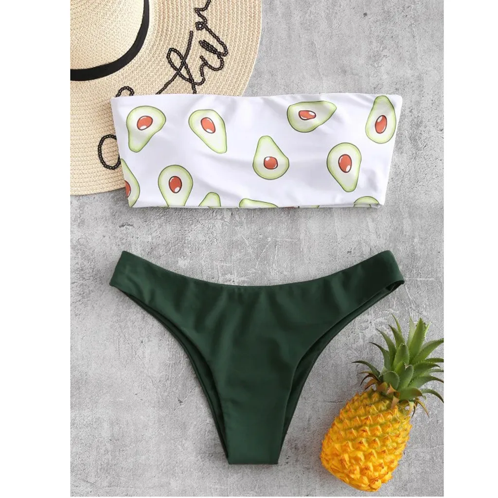 

Fashion Women Print Tube up Two Pieces Bikini Push-Up Swimsuit Swimwear Beachwear Maillot De Bain Femme 2019 Bikini Mujer