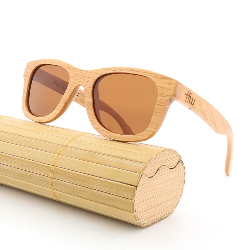 Женские и мужские деревянные бамбуковые солнцезащитные очки, поляризованные линзы, Ретро стиль, фирменный дизайн - Цвет линз: with case