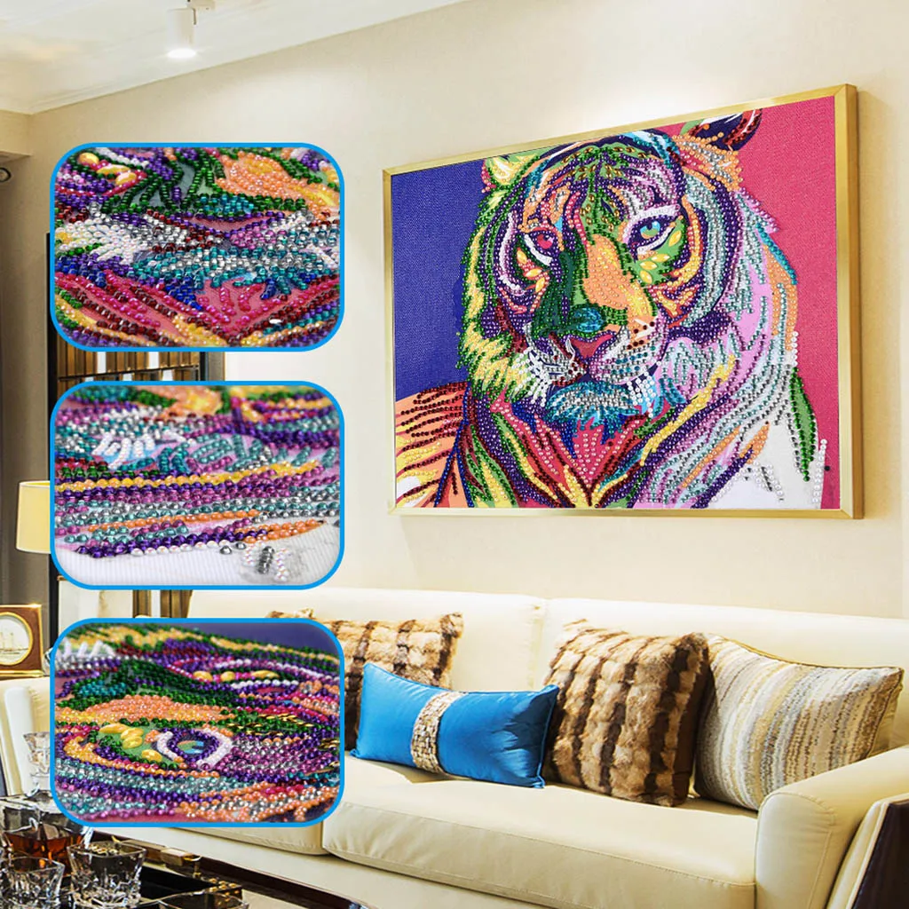 

DIY 5D Special Shaped Diamond Painting Cross Stitch Crystal Diamond Embroidery Tiger Needlework Patterns Rhinestone Gift