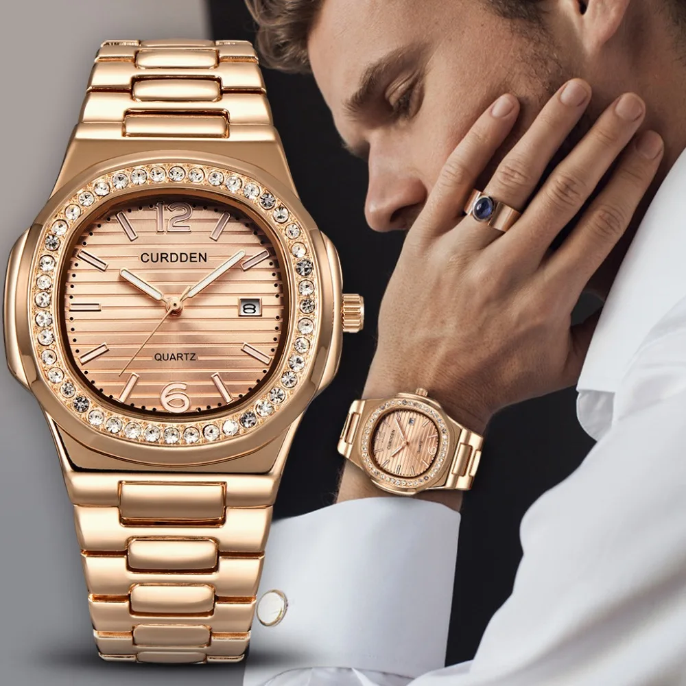 Мужские наручные часы Роскошные Стразы, Стильные кварцевые часы из розового золота с бриллиантами часы Для мужчин, мужские часы, наручные часы с механизмом, Горячая zegarek мески orologio Q5