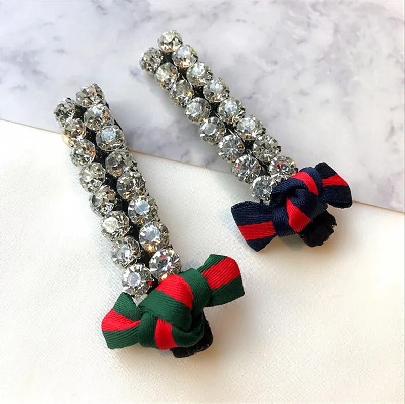 

Korea Handmade Striped Bow knot Rhinestone Adult Women Hairpins Hair clips Barrettes Head wear Apparel Accessories-YHAWHRP047C5