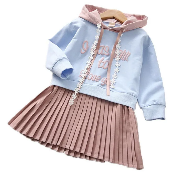 

Pudcoco Spring Toddler Infant Kids Baby Girl Clothes Set 2pcs Long Sleeve Hooded Tops +Party Flower A-line Skirt