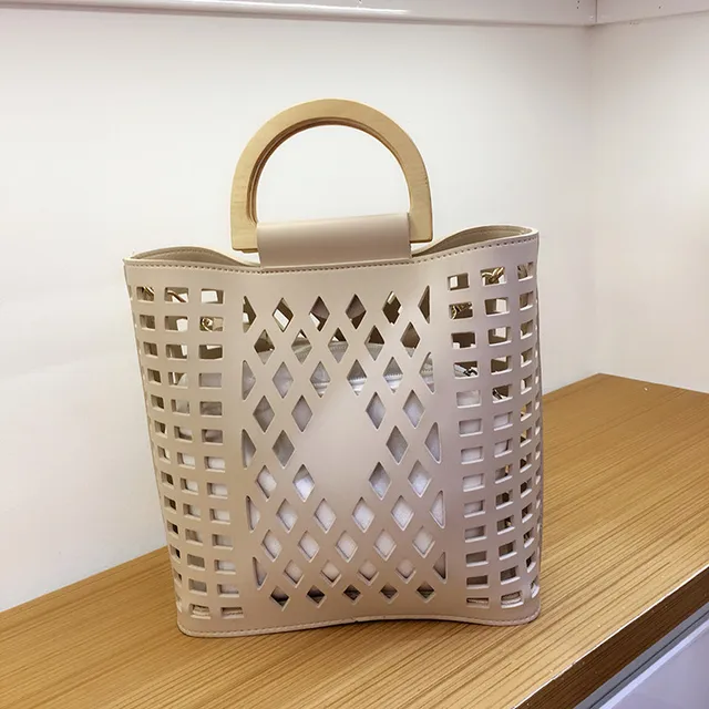 Leather Tote Bags, White Wood Cut Out Tote