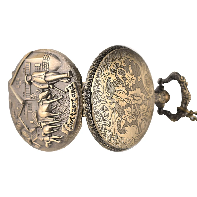 Швейцарский скот фермер кварцевые карманные часы Винтаж ожерелье кулон Fob часы Античный стиль лучшие подарки для мужчин и женщин