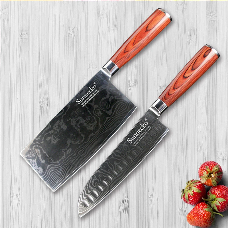SUNNECKO 2PCS Damascus Kitchen Knives Set Japanese VG10 ...
