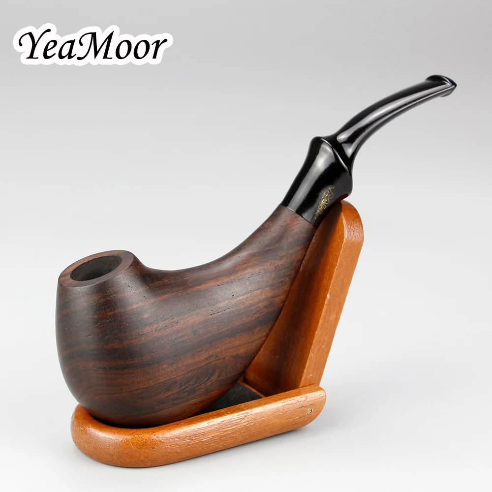 

New Ebony Wood Pipe Set Open-Close Type Wooden Stand 9mm Filter Big Smoking Pipe 10 tools free Tobacco Pipe Holder