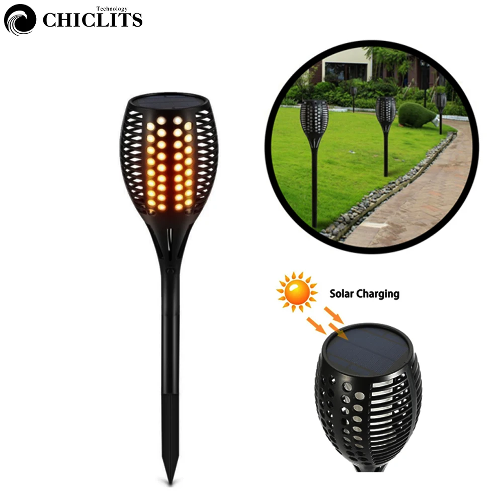 Chiclits Solar LED Flame Lamp Waterproof Flame Lighting 96LED Lights ...