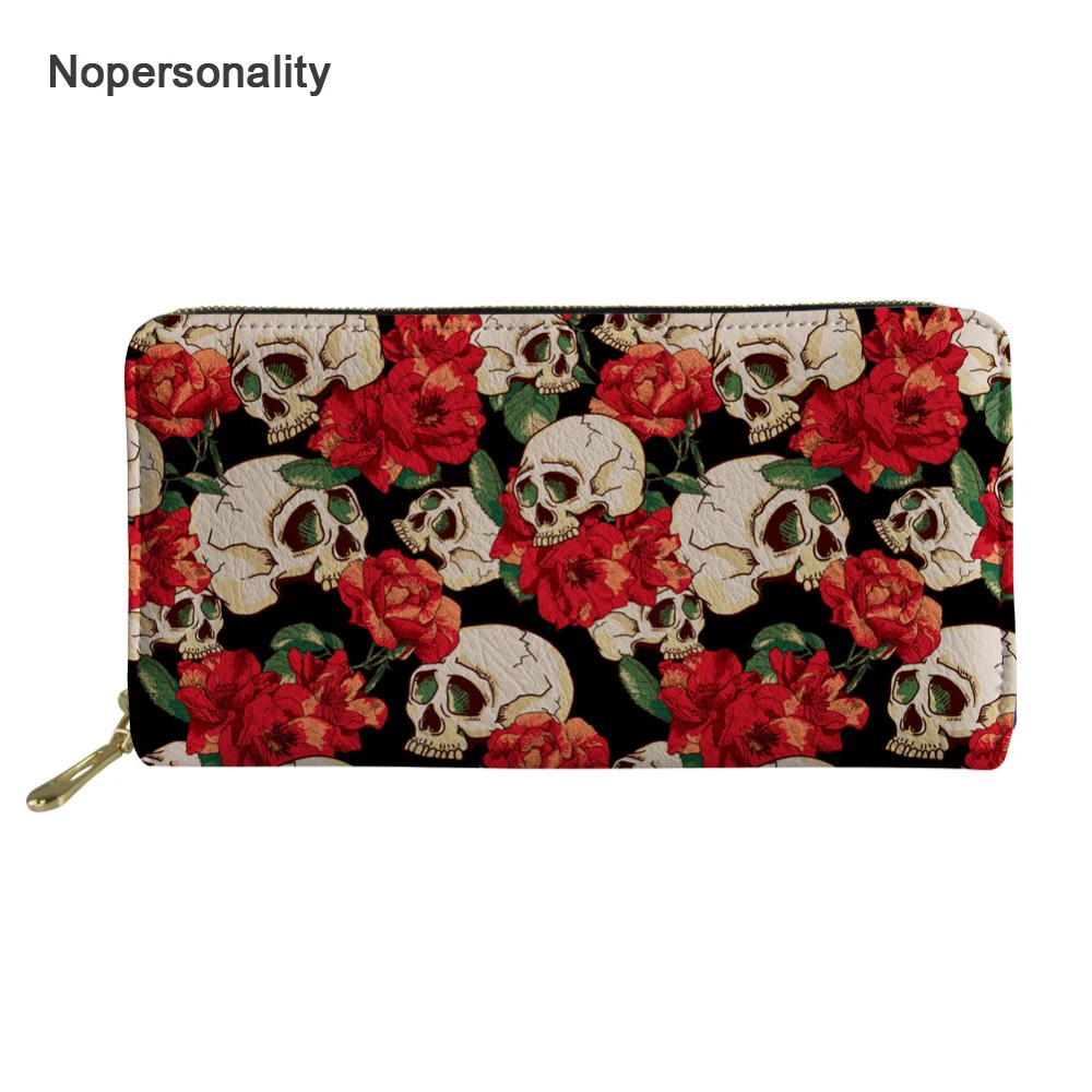 

Nopersonality Floral Skull Leather Purse Long Wallets for Women Organizer Female Ladies Credit Card Holders Clutch Hand Bag