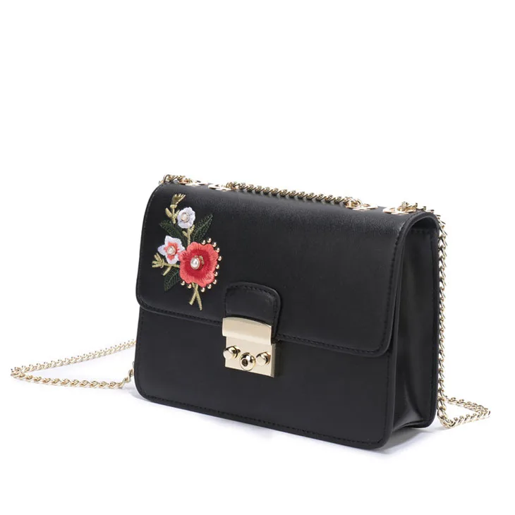 

2019 New Style Embroidery Women Bag Famous Brand Genuine Leather Lady Handbags Chain Shoulder Bags Women Flap Bag bolsa feminina