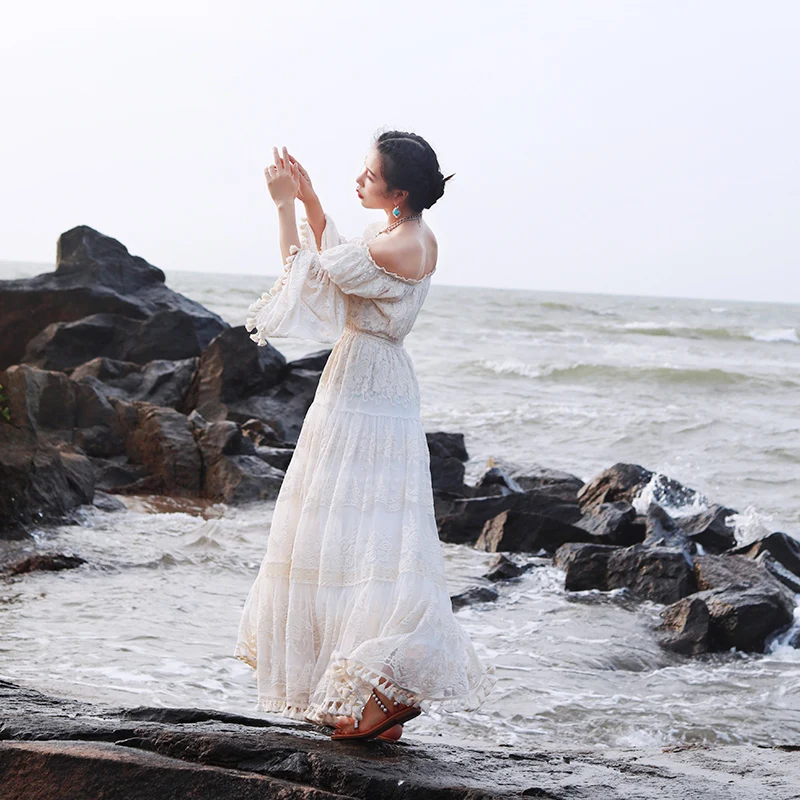 

LYNETTE'S CHINOISERIE Spring Autumn Original Design Women Lace Long Dresses