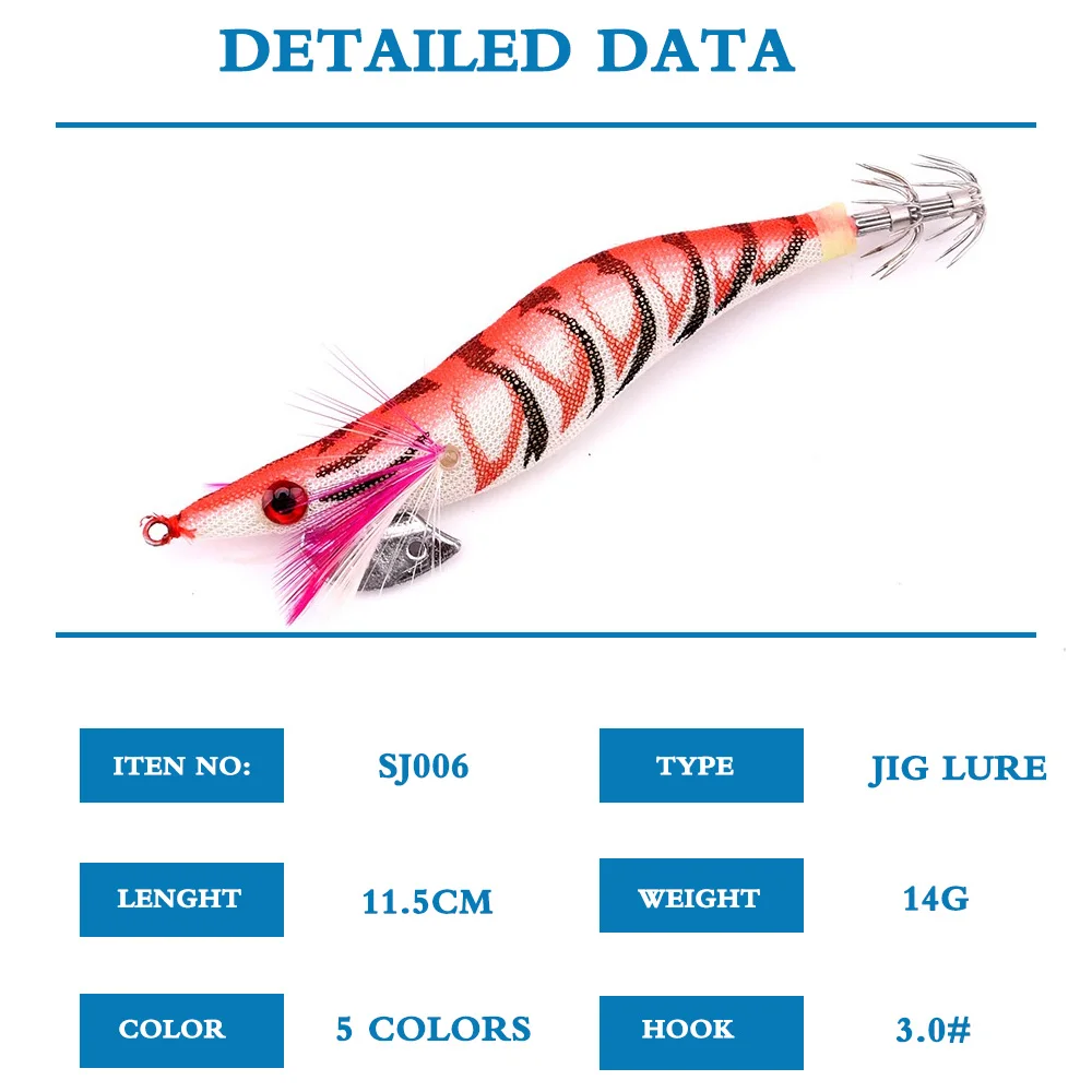 1PCS 14g/11.5cm Luminous Squid Jig Fishing Wood Shrimp Lure Squid Cuttlefish Jigs Lures Spinnerbait Wood Shrimp with 3.0# Hook 1PCS 14g/11.5cm Luminous Squid Jig Fishing Wood Shrimp Lure Squid Cuttlefish Jigs Lures Spinnerbait Wood Shrimp with 3.0# Hook