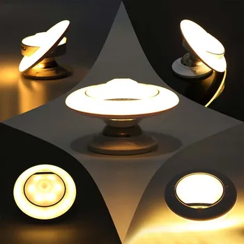 

20pcs/lot UFO Shape 0.8W Rotating Motion Sensor Cool White Warm White USB Rechargeable Mini LED Night Light Desk Wall Lamp