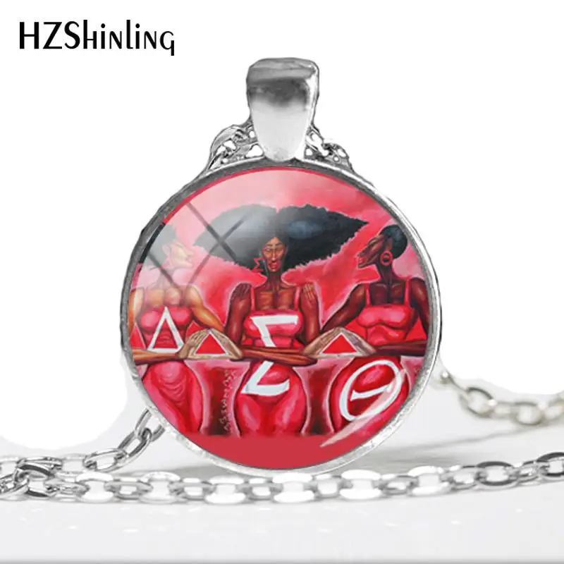 

2018 NEW National Sorority Delta Sigma Theta Necklace Delta Sigma Theta Pendant Silver Jewelry Round Glass Photo Necklaces HZ1