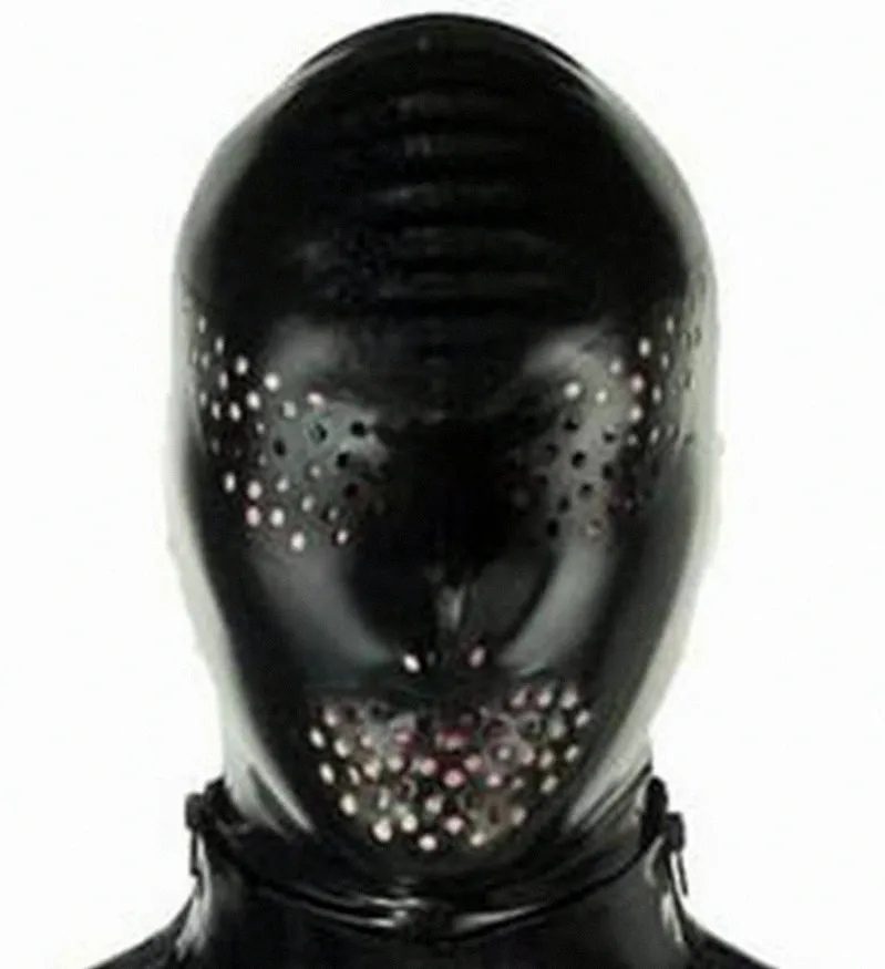 

New Anatomical Latex Mask Black Rubber Fetish Latex Hoods and Masks Sexy Mouth Eyes Condom Rubber customized catsuit costume