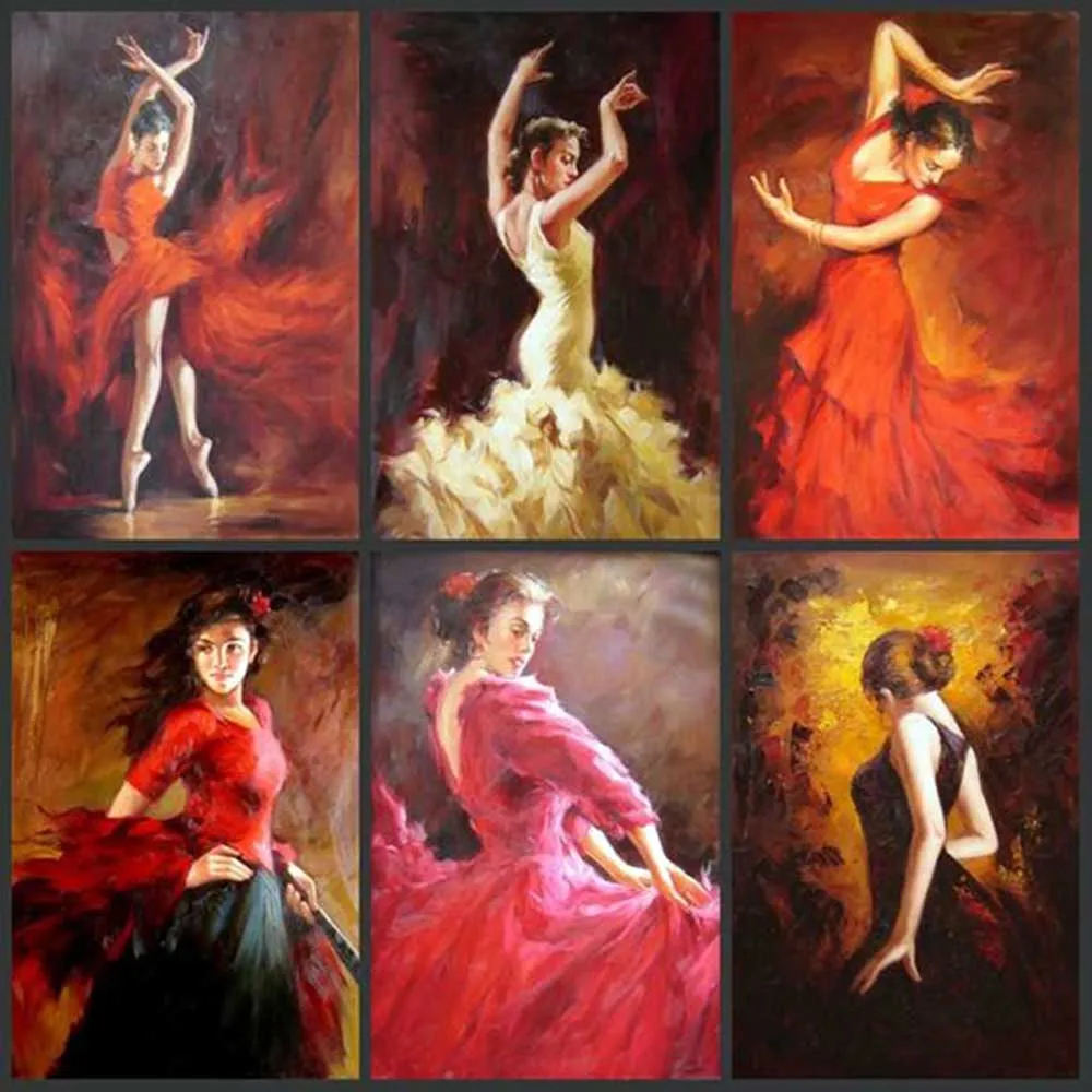 

High Skills Artist Hand-painted Modern Spain Dancer Oil Painting On Canvas Handmade Colorful Girl Dancing Portrait Art Paintings