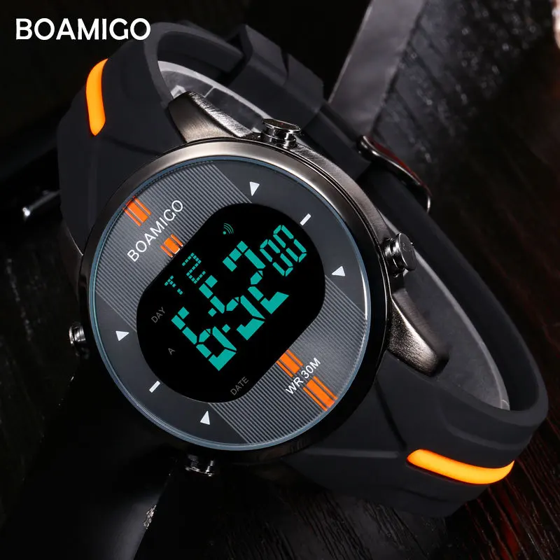 

BOAMIGO Brand Men's Sports Electronic Watch Waterproof Rubber Watchband Watch