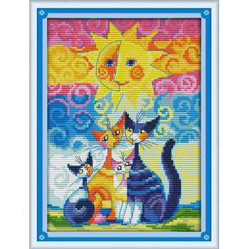 

Joy Sunday Cartoon Style Cats Under the Sun DMC 14CT 11CT Cross-stitch Embroidery Kits for Christmas Gift