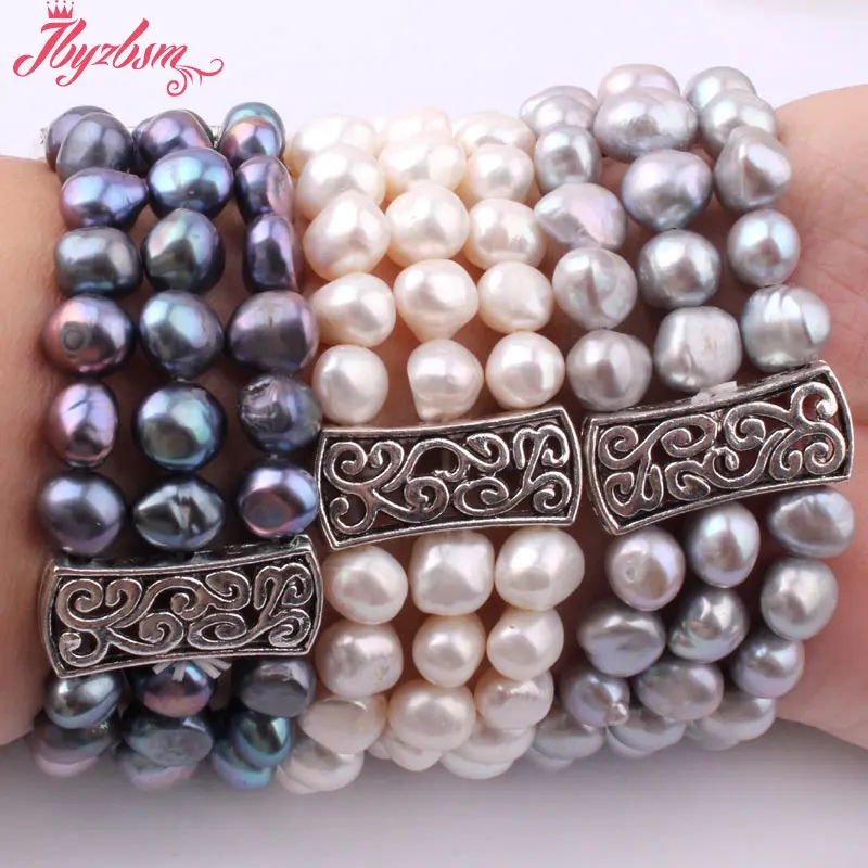 

5x7-6x8mm Freeform Natural Freshwater Pearl Stone Handmade Elasticity Fashion Bracelets 7"1 Pc Adjustable Size Free Shipping