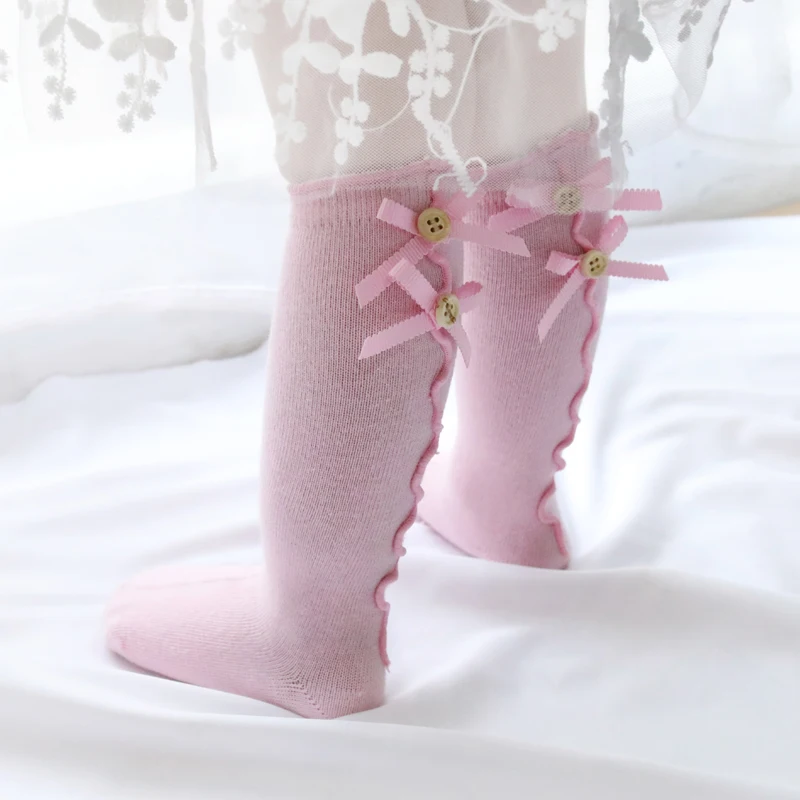 cotton knee socks for girls infant baby long socks with bows ruffle toddler girl knee high sock children soft dress sock 0-8Year