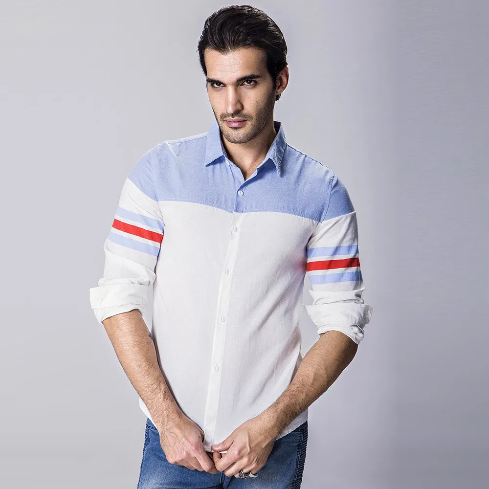 Brand New font b Men s b font Casual font b Shirt b font Social Patchwork